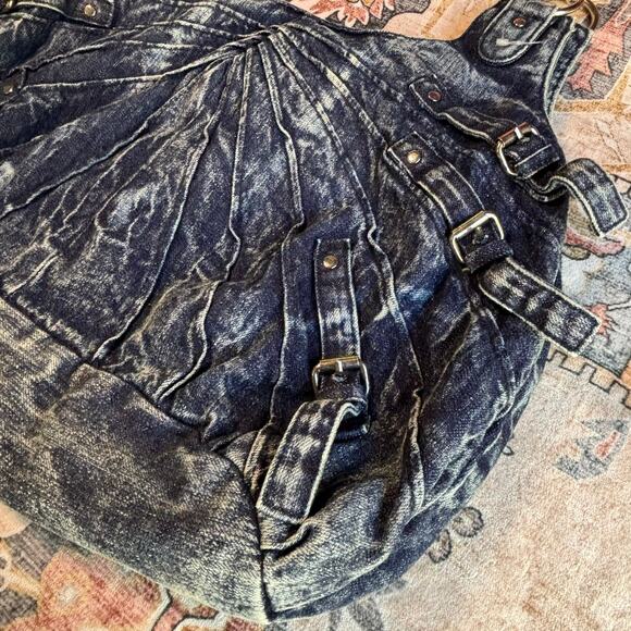 Y2k Rocker Acid Wash Large Tote Purse Punk Biker Early 2000s Affliction Style - Picture 3 of 9